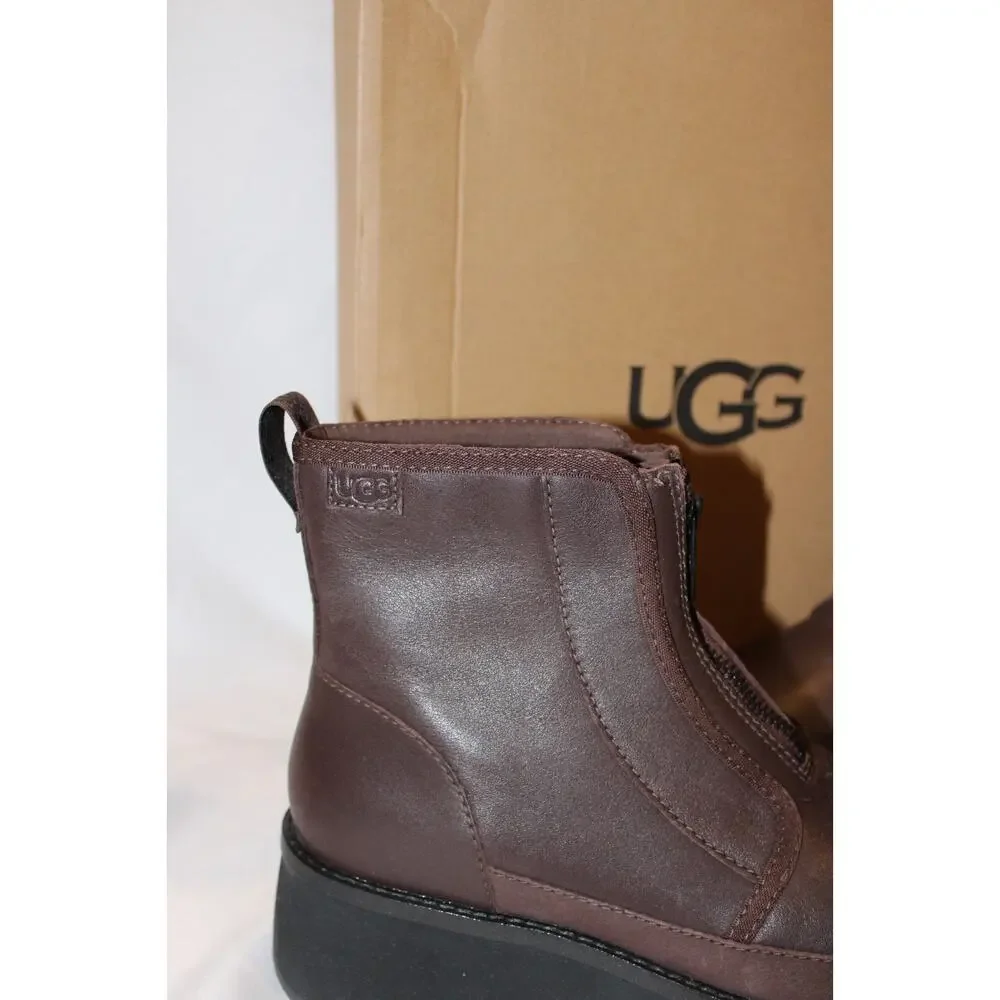 UGG CITYFUNC ZIP BURNT‎ CEDAR LEATHER WATERPROOF ZIP WOMEN'S BOOTS BROWN